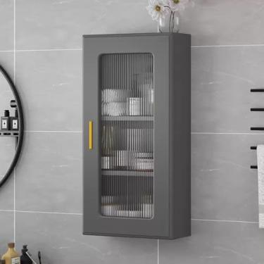 Imagem de Armário de parede de banheiro moderno e elegante - Armazenamento de porta de vidro montado na parede, organizador flutuante de maquiagem e medicamentos de 2/3 camadas, suporte de exibição de madeira