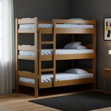 Imagem de Treliche Reforçada Com 3 Colchões Solteiro Em Madeira Maciça