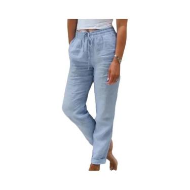 Imagem de Calças Femininas De Verão E Outono Em Algodão E Linho Respirável Com C