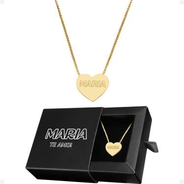 Imagem de Colar Feminino Aço Dourado + Pingente Personalize Coração Social Caixa Premium Moda Edição Limitada