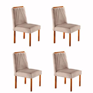 Imagem de Conjunto 4 Cadeiras Safira Em Madeira Maciça Móveis Mundial Bege Areia