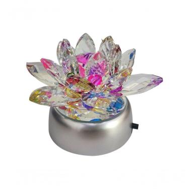 Imagem de Enfeite Escultura De Vidro Flor De Lotus De 10cm Com Base Espelhada Led Rgb Enfeite De Cristal Colorido