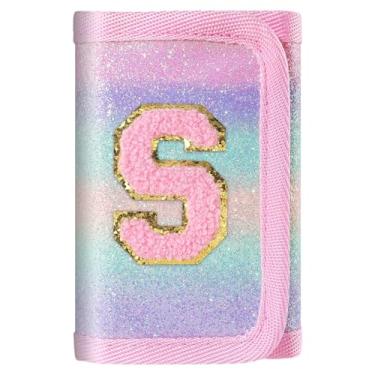 Imagem de Carteira rosa com inicial brilhante para meninas/mulheres - linda bolsa infantil, presentes de aniversário para adolescentes de 6 a 12 anos, Letra S