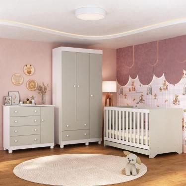 Imagem de Quarto De Bebê Completo Com Berço Americano 3 Em 1 Allegra Multimóveis MP4590 Branco-off White