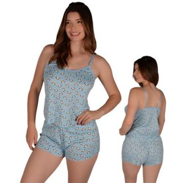 Imagem de Baby doll pijama feminino curto verão confortável estampado alça regul