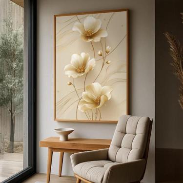 Imagem de Quadro com Moldura e Acrilico Cristal Vidro Flores Minimalista para Sa