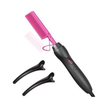 Imagem de Escova Elétrica Rosa Para Alisamento De Cabelo, Ferramenta De Estiliza