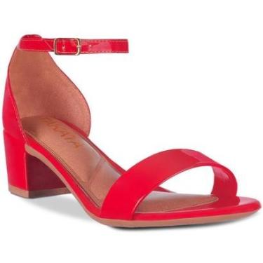 Imagem de Sandália Feminina Casual Saltinho Bloco Grosso Quadrado Tiras Verniz Brilho Festa A3.02-Feminino