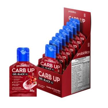 Imagem de Carb Up Black Gel Com Cafeína Caixa com 10 Sachês Probiótica, Morango