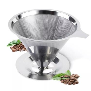 Imagem de Filtro Coador Café Aço Inox Reutilizável Sem Uso Papel 12x8cm Pratico 