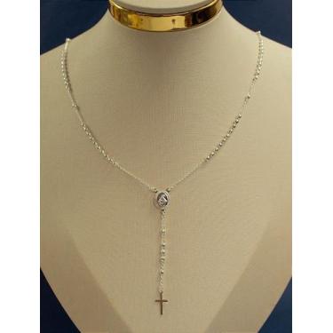 Imagem de Colar Terço Sagrado Coração de Jesus em Prata 925 - Semijoia com Exten