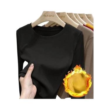 Imagem de Camiseta Térmica Feminina De Manga Longa Com Gola Redonda, Cor Sólida,