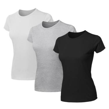 Imagem de Kit 3 Blusas Feminina Camiseta Lisa Básica Algodão Baby Look-Feminino
