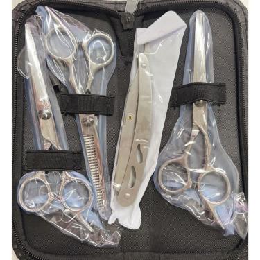 Imagem de Kit de Tesouras Profissionais Kit 3 Tesouras Fio Navalha Desfiadeira para Cortes Precis...