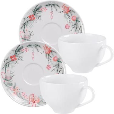 Imagem de Kit Jogo de Xícaras com Pires Noite Feliz para Café e Chá em Porcelana Resistente a mic...