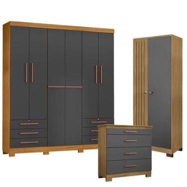 Imagem de Guarda Roupa Casal Londres com Cômoda 4 Gavetas New e Armário Multiuso