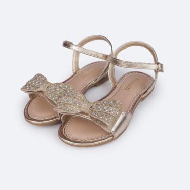 Imagem de Sandália Infantil Pampili Cherrie Laço  Glitter e Strass Dourada 409, 
