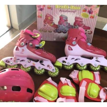 Imagem de Patins ajustável com kit de proteção pink com rosa bebê- tamanho 30 ao
