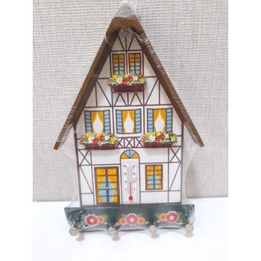 Imagem de Suporte para Chaves com Termomêtro Mdf Casa 4 Pinos 12x18x3cm - Toque 