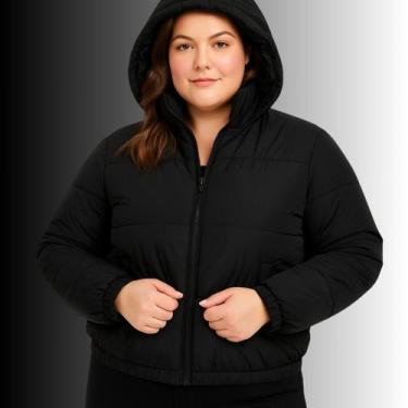Imagem de Jaqueta Feminina Plus Size Puffer Com Capuz Removível Cereja Rosa, GG,