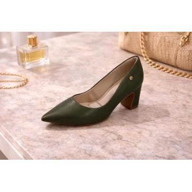 Imagem de Scarpin feminino bebecê salto bloco bico fino - BEBECE, Verde oliva, 3