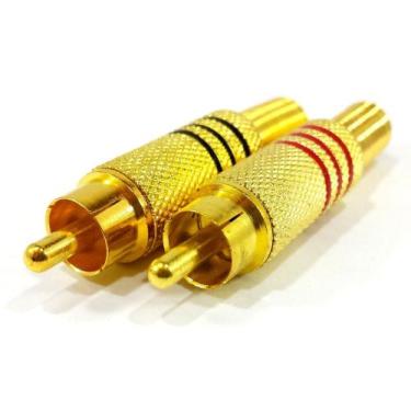 Imagem de Plug rca metalico c/ mola preto/vermelho dourado - par - NTV