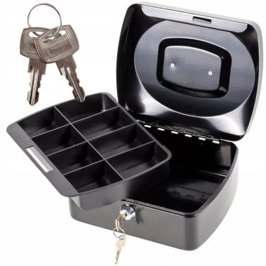 Imagem de Caixa Porta-notas Metálica 509103 com Bandeja Removível 8 Compartimentos Preto Bivolt