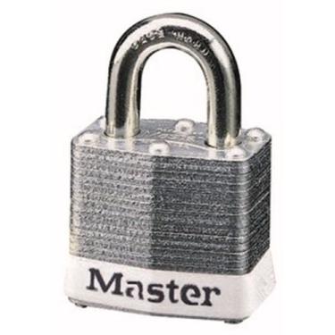 Imagem de Master Lock 3WHT No. 3 Cadeado de bloqueio de segurança, corpo de aço, para-choque branco