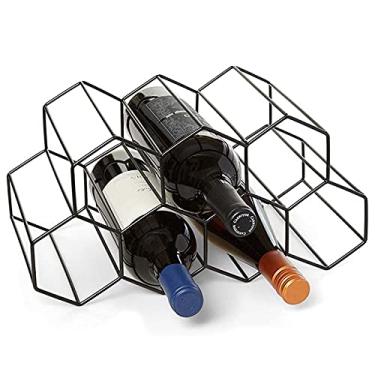 Imagem de Suporte de garrafa de vinho de metal para colmeia de vinho, suporte de vinho nórdico, acessórios para casa, decoração de armário de vinho 7 grades de ferro para vinho empilhável (cor: preto)