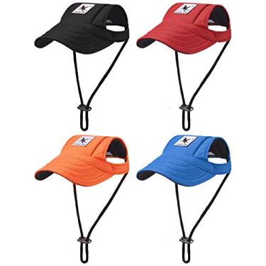 Imagem de 4 peças de chapéus de beisebol para cães com proteção solar para animais de estimação ao ar livre com orifícios nas orelhas e alça de queixo ajustável para animais de estimação extra pequenos