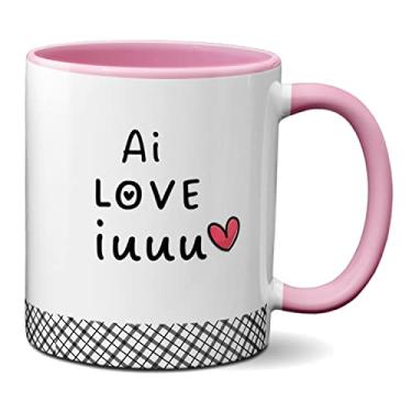Imagem de Caneca Flork Namorados Fofos Pedido De Namoro Ai Love iuuu (Rosa)