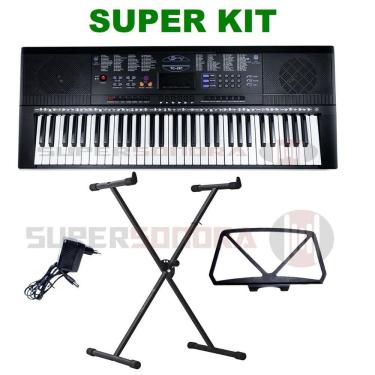 Imagem de Kit Teclado Musical Estudante Spring TC 261 61 Teclas + Suporte em X + Fonte + Suporte Partituras