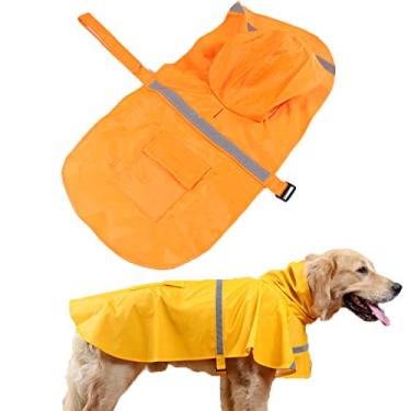 Imagem de Capa de chuva para cães Slicker Poncho para cães à prova de vento com capuz de tira reflexiva para cães pequenos, médios e grandes, leve, laranja, G (13,5