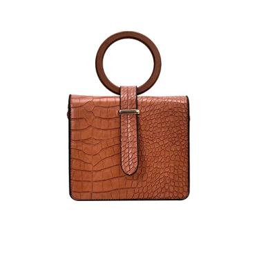 Imagem de Bolsa transversal de couro feminina com alça superior e estampa de crocodilo da moda bolsa de ombro, Marrom