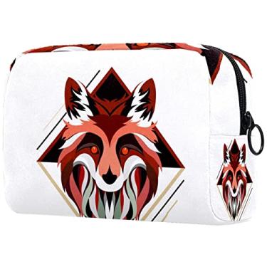 Imagem de Bolsa de maquiagem grande com zíper para viagem com raposa de olhos vermelhos organizador de cosméticos para mulheres e meninas 18,5 x 7,6 x 13 cm