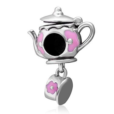 Imagem de Conjunto de bule de chá berloque prata 925 prata prata pingente xícara de chá charme lâmpada mágica para pulseira Pandora berloques, Prata e prata