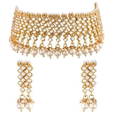Imagem de Aheli Elegante colar indiano para casamento Kundan falso cravejado gargantilha com conjunto Maang Tikka joia moderna étnica para mulheres