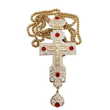 Imagem de Colar cristalizado de vidro branco cruz pectoral clérigo vermelho cristal sacerdote bispo crucifixo Jesus pingente cristão 58,4 cm em caixa de presente, 23 inches, Vidro, Sem pedra preciosa