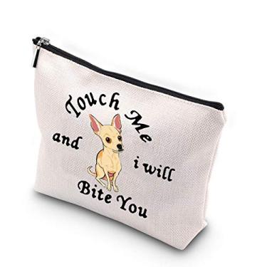 Imagem de WCGXKO Bolsa de Cosméticos Multifuncional Chihuahua Themed Zipper Pouch Para Chihuahua Mom, Touch Me And I Will Bite You, Bite You Chihuahua