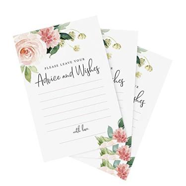 Imagem de Cartões de Conselho e Desejos da Bliss Collections, design floral rosa e verde, perfeito para a noiva e noivo, chá de bebê, chá de panela, graduação ou evento! Pacote com 50 cartas de 10 x 15 cm