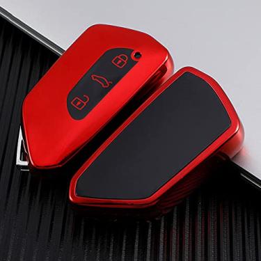 Imagem de YJADHU Capa para chave de controle remoto de carro de TPU com 3 botões, adequada para VW Volkswagen Golf 8 Mk8 Seat Leon MK 4 Tarraco Ateca Skoda Octavia 2020, vermelha