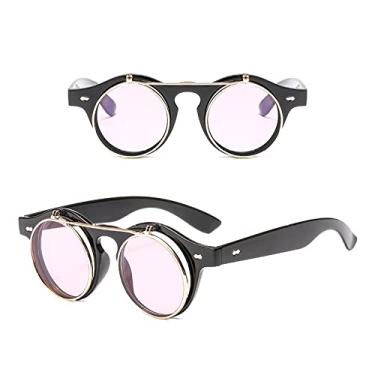 Imagem de Óculos de sol redondos Steampunk femininos masculinos com lente flip vintage designer retrô feminino óculos de sol UV400, 7, tamanho único