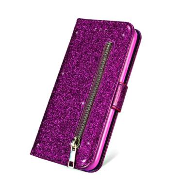 Imagem de Slots de cartão glitter flip estojo de couro para samsung s6 s7 s8 s9 s10 s20 plus s20fe 5g nota 8 9 10 capa, violeta, para samsung s8