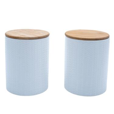 Imagem de Kit 2 potes dolomita com tampa de bambu zig zag 1,2l - Oikos