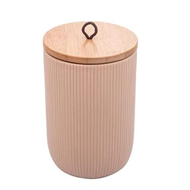 Imagem de LYOR - Potiche de Cerâmica com Tampa de Bambu e Pegador de Corda Lines Bege 10cm x 10cm x 15cm