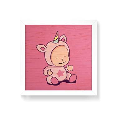 Imagem de Arte Maníacos Quadro decorativo com moldura caixa branca em Madeira - Babycórnio Feliz 2 - 30x30cm
