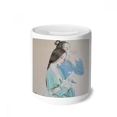 Imagem de DIYthinker Caixa de moeda de cerâmica com pintura chinesa de lírio, porta-moedas