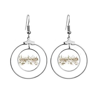 Imagem de Brincos de desenho de ponto de referência da River Bridge com pingente de argola