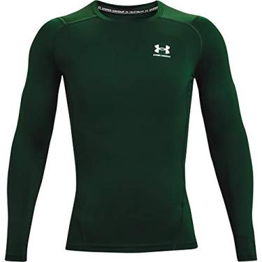 Imagem de Under Armour Camiseta masculina de manga comprida de compressão HeatGear, verde floresta (301)/branca, média