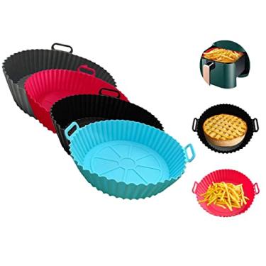 Imagem de Cesta de Silicone Redonda Forma para Airfryer Anti Aderente Nao Gruda Lavável forma de air fryer Cor Sortida 4 cores Forno Airfry